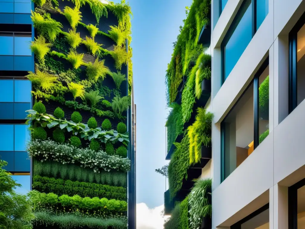 Instalación de jardín vertical en edificio urbano, soluciones huertos verticales urbanos, integrando naturaleza en la ciudad