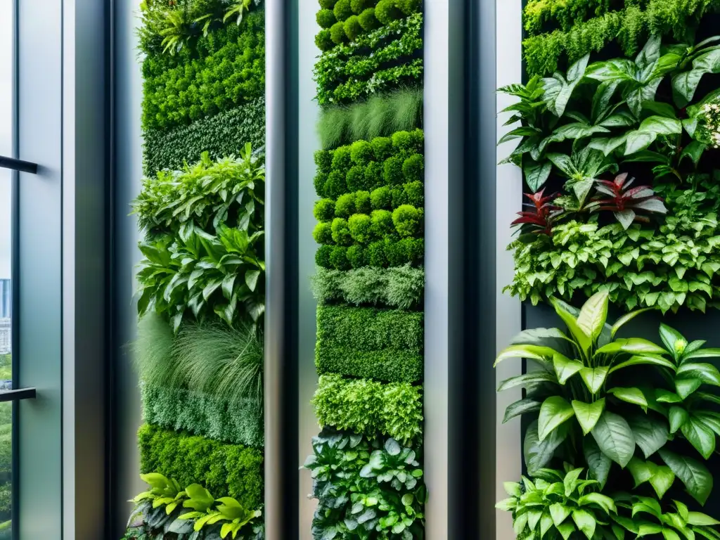 Un jardín vertical exuberante en la ciudad, beneficios huertos verticales para la salud mental