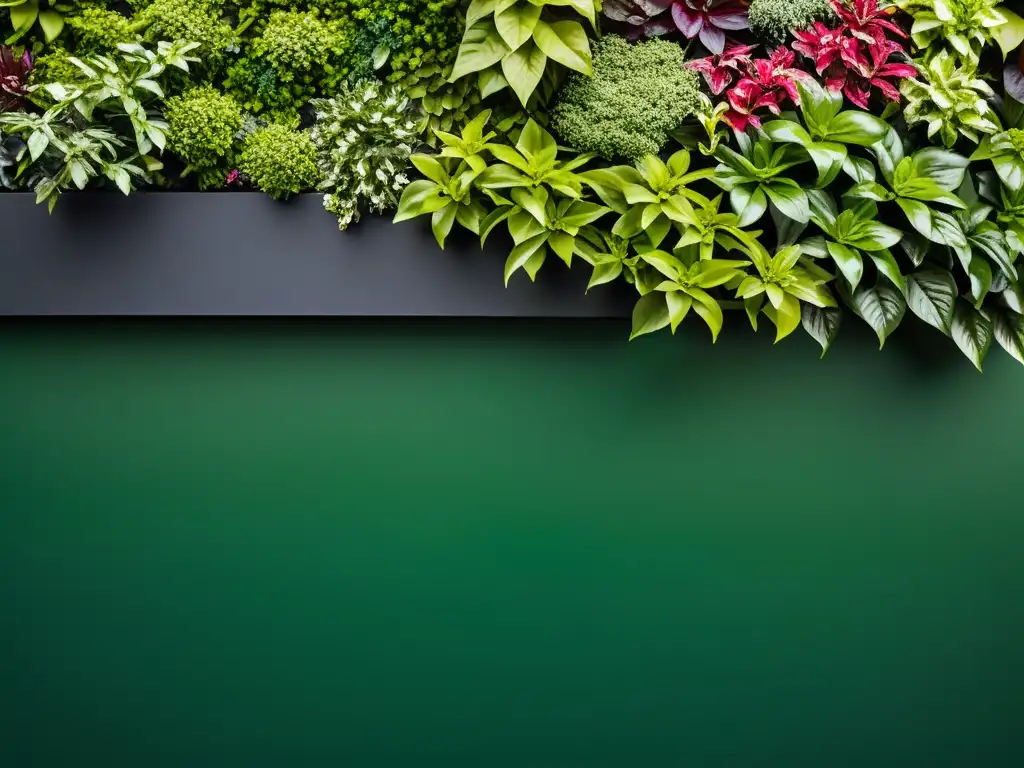 Un jardín vertical exuberante y moderno muestra el control natural en huertos verticales con plantas vibrantes y diseño elegante