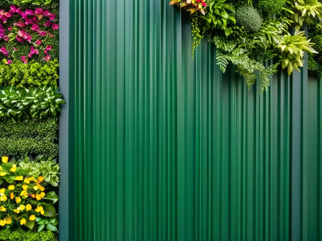 Un jardín vertical exuberante y moderno con plantas vibrantes en un diseño sofisticado