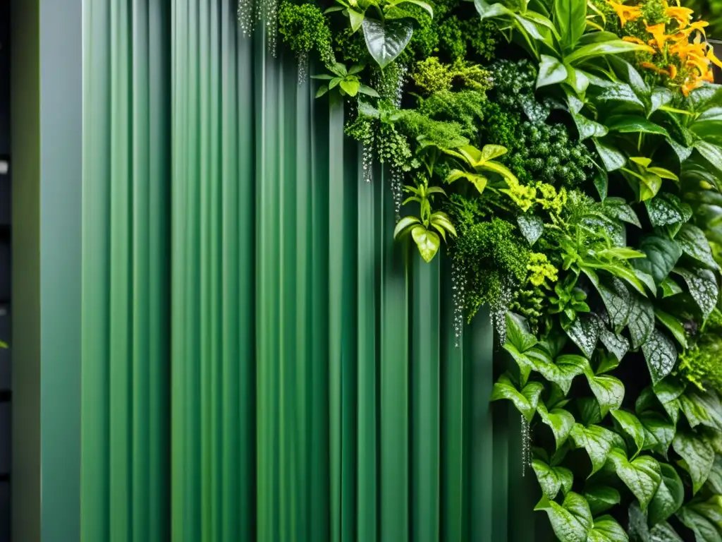 Jardín vertical exuberante: belleza y vitalidad en detalle Un jardín vertical exuberante y sin plagas, con follaje vibrante y fresco