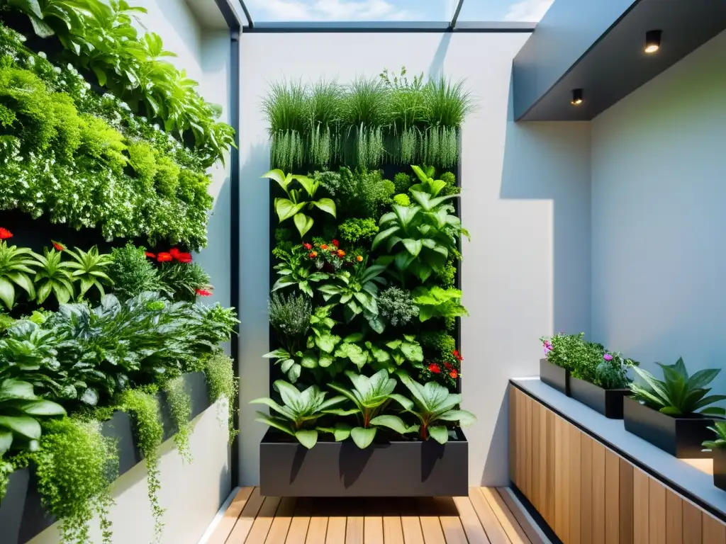 Un jardín vertical exuberante con sistema de riego eficiente