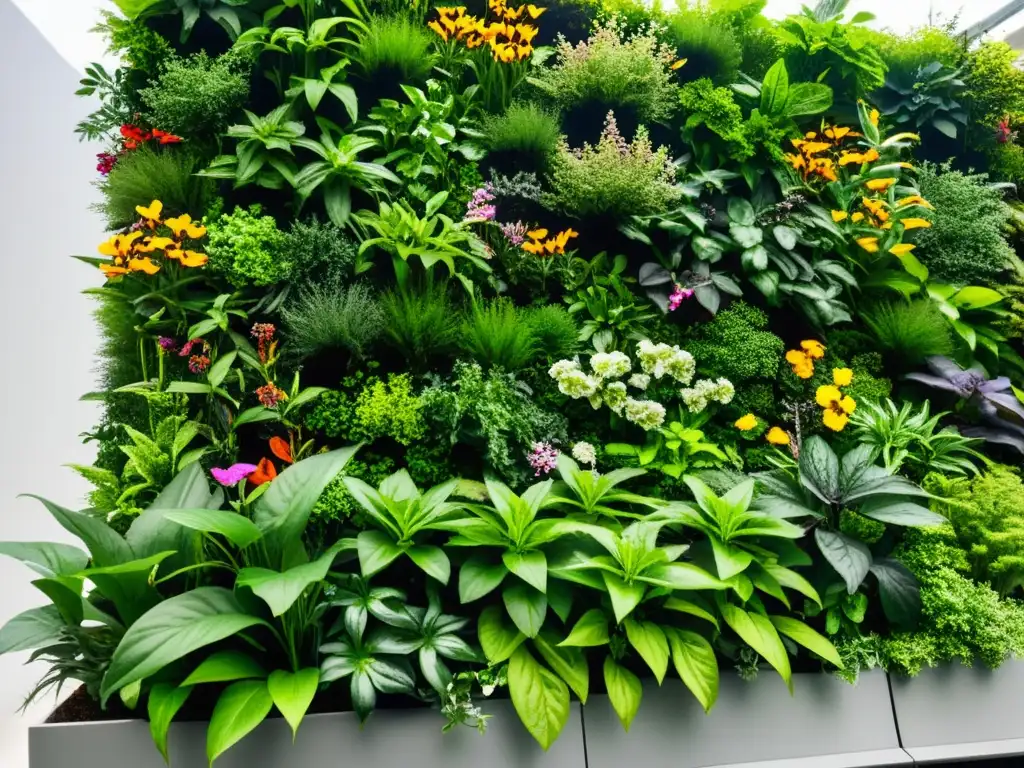 Jardín vertical exuberante y vibrante con soluciones naturales control biológico plagas