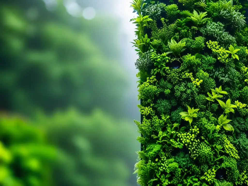 Un jardín vertical con follaje vibrante y ecosistema saludable