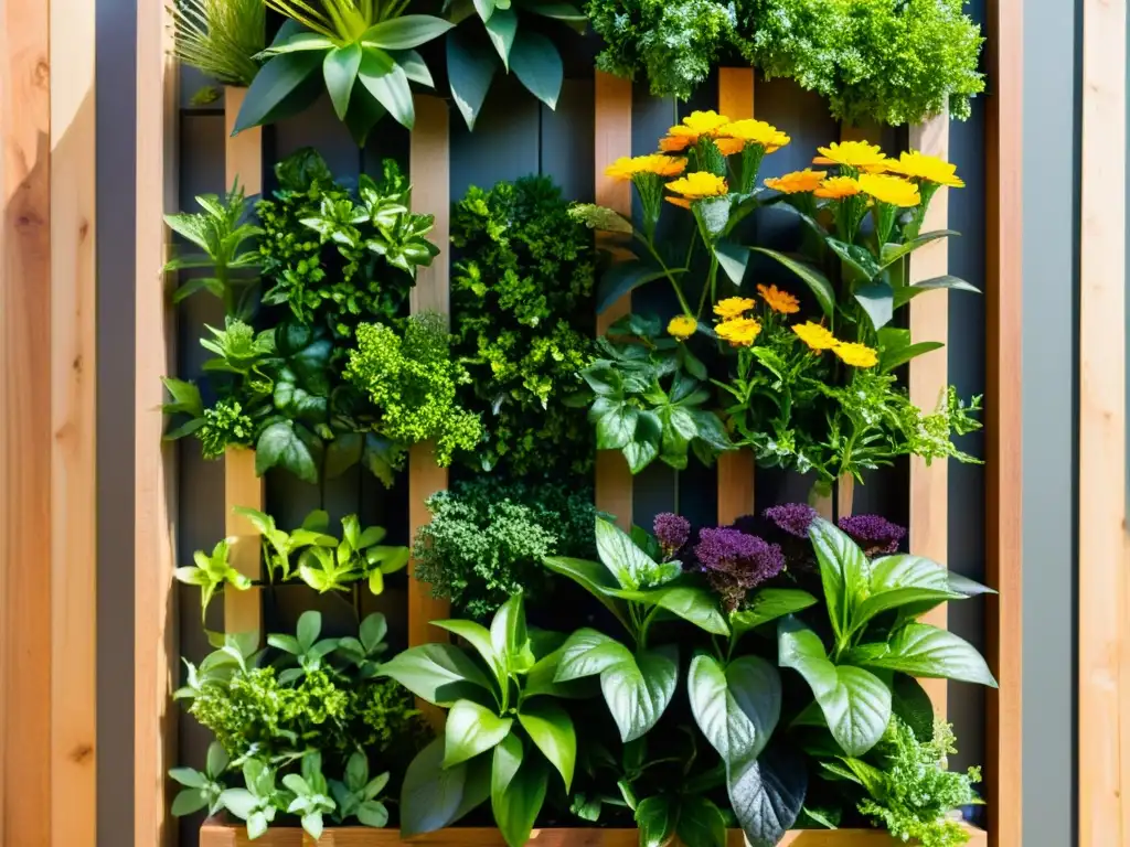 Un jardín vertical de materiales ecológicos y huertos verticales sostenibles