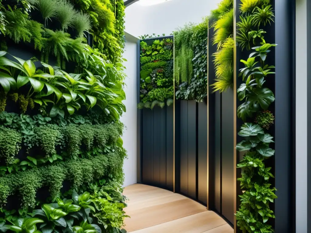Jardín vertical moderno: diseño eficiente y vibrante Jardín vertical moderno con diseño eficiente y vibrante vegetación