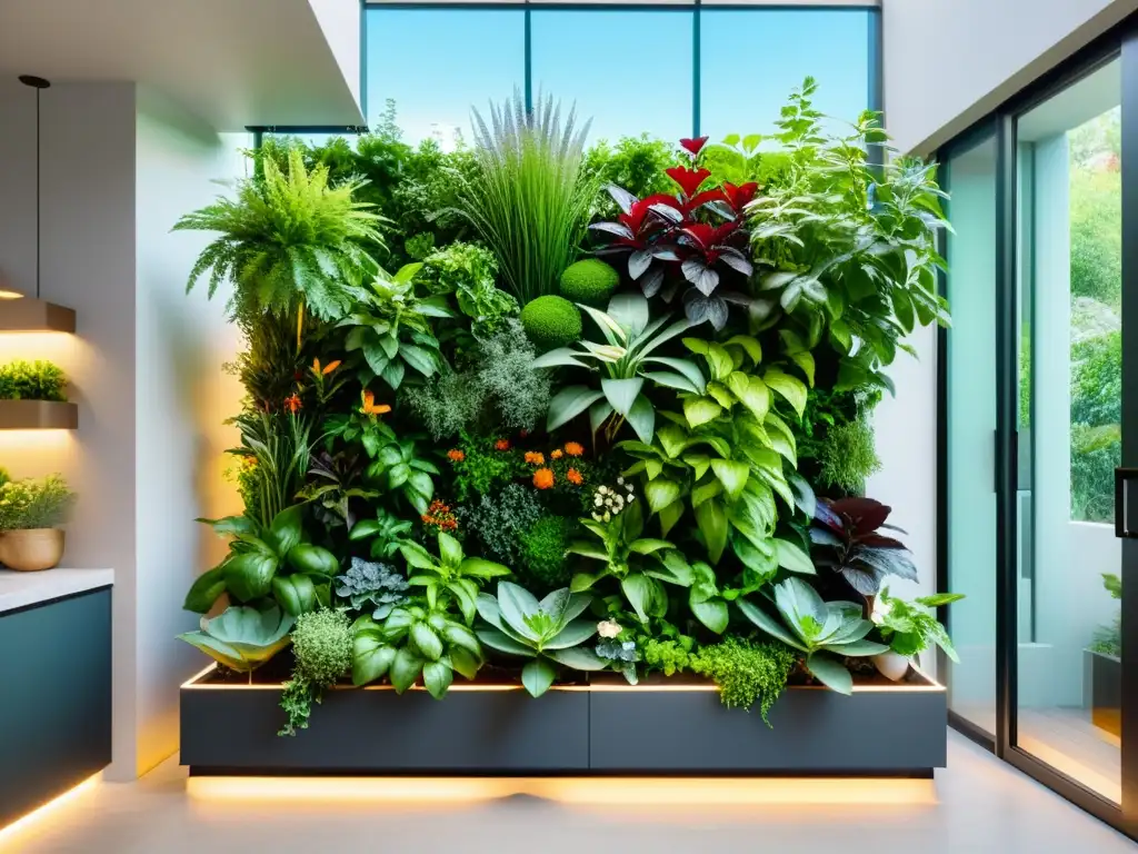 Un jardín vertical moderno y exuberante con beneficios terapéuticos huertos verticales