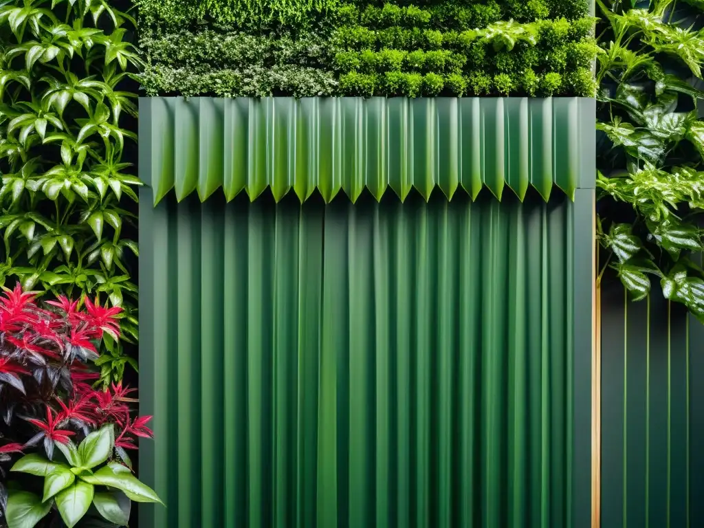 Un jardín vertical moderno y próspero con plantas vibrantes