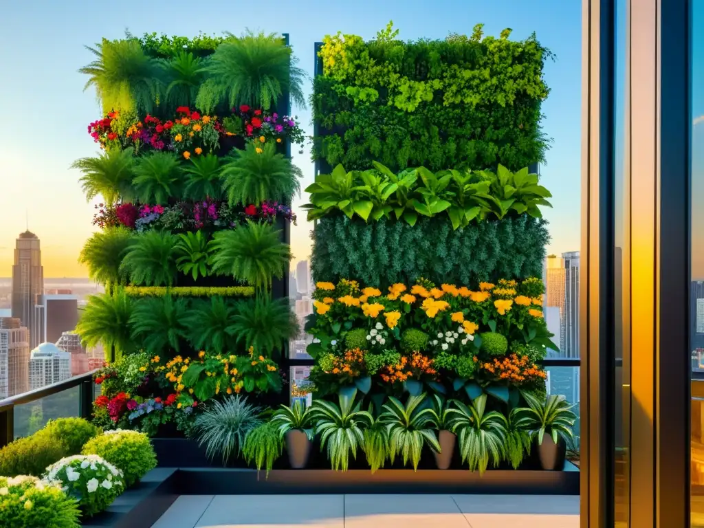 Un jardín vertical moderno y vibrante en la ciudad con Talleres agricultura urbana voluntarios