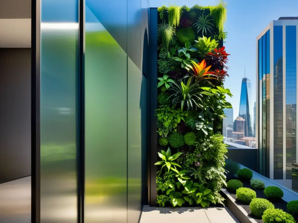 Un jardín vertical moderno y vibrante en la ciudad