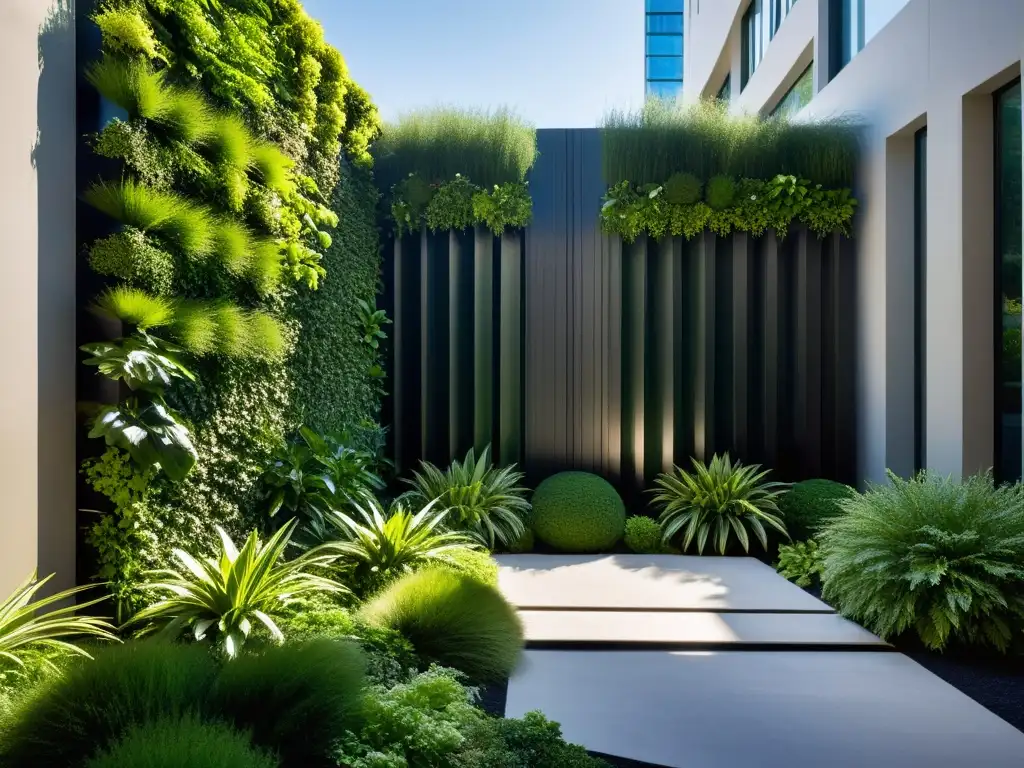 Un jardín vertical moderno y vibrante en la ciudad