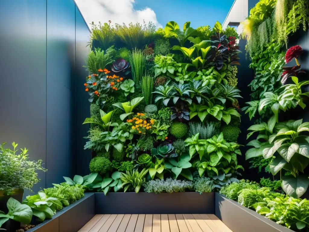 Un jardín vertical próspero y vibrante en el corazón de la ciudad