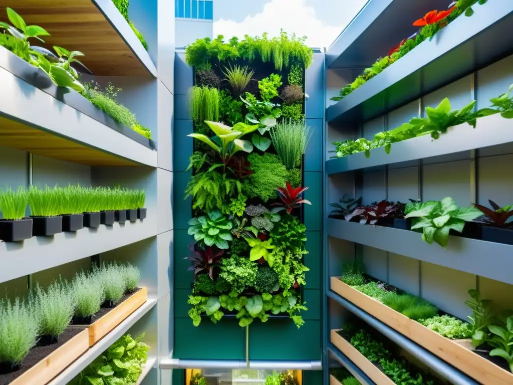 Un jardín vertical y sistema de acuaponía en una escuela urbana, fusionando naturaleza y tecnología