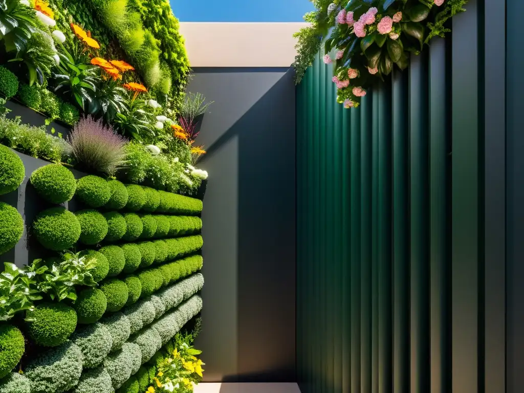 Un jardín vertical sostenible en ciudad, oasis de naturaleza entre rascacielos