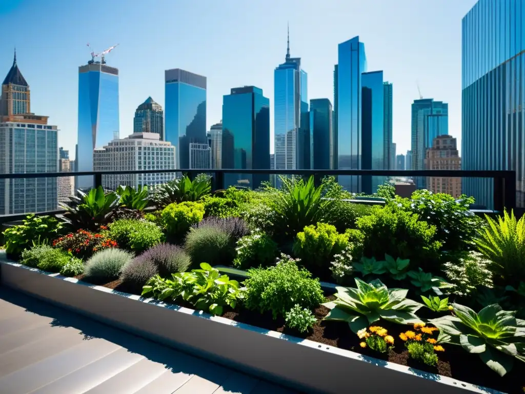 Un jardín vertical urbano exuberante con huertos verticales urbanos, naturaleza en contraste con arquitectura urbana moderna