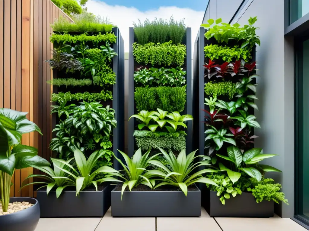 Un jardín vertical urbano con plantas exuberantes en compost equilibrado