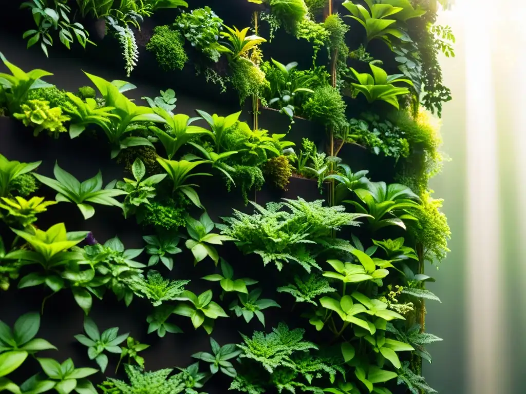 Un jardín vertical urbano rebosante de vida, con beneficios de las micorrizas urbanas