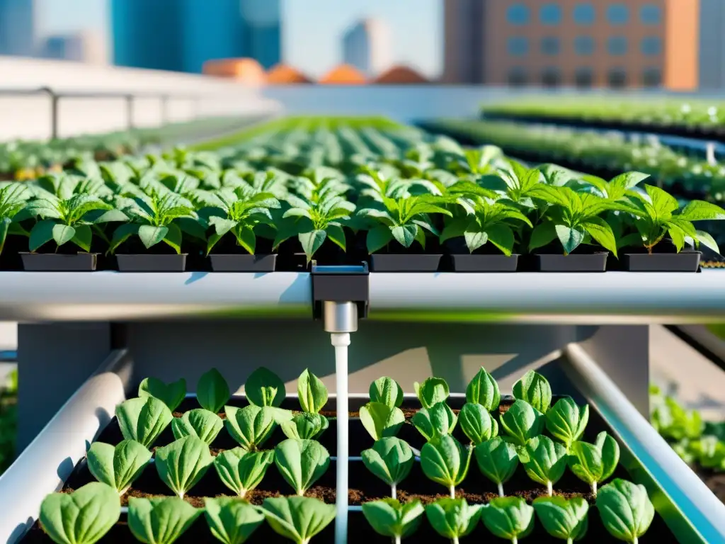 Un jardín vertical urbano con riego eficiente para cultivos saludables