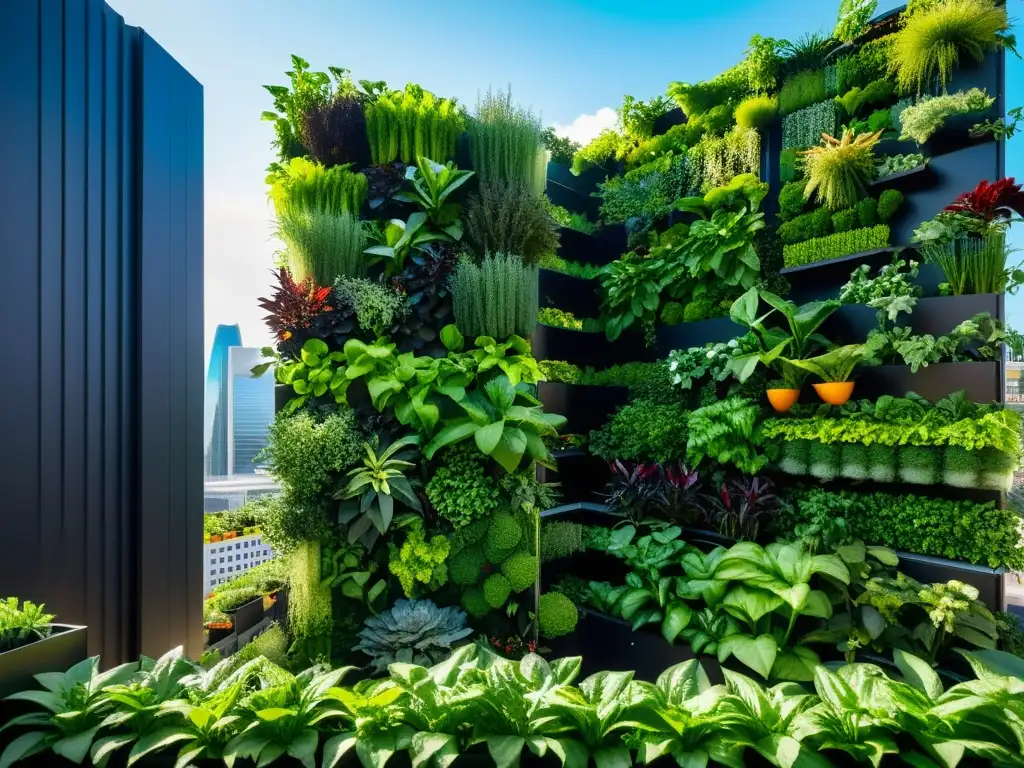 Jardín vertical urbano con soluciones innovadoras seguridad alimentaria urbana