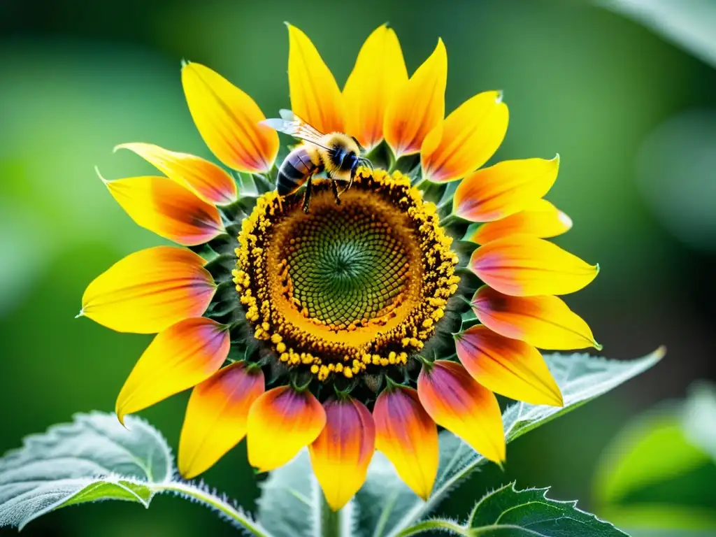 Vibrante abeja polinizando una flor de girasol