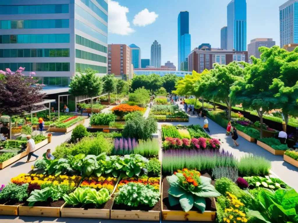 Un vibrante jardín comunitario en una ciudad bulliciosa