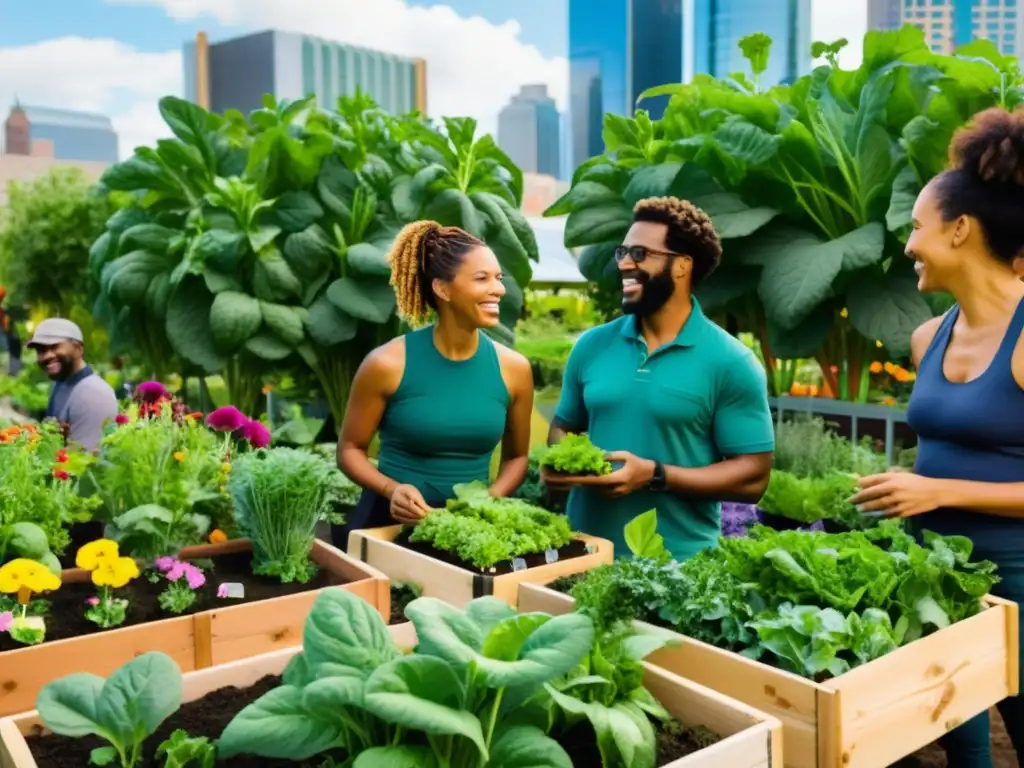 Un vibrante jardín comunitario repleto de plantas diversas