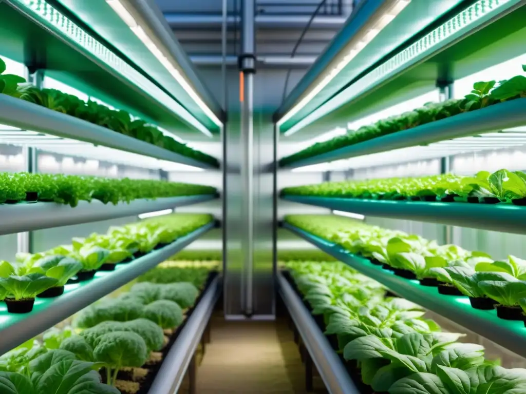 Vibrante cultivo de alimentos funcionales urbanos innovadores en futurista instalación de agricultura urbana