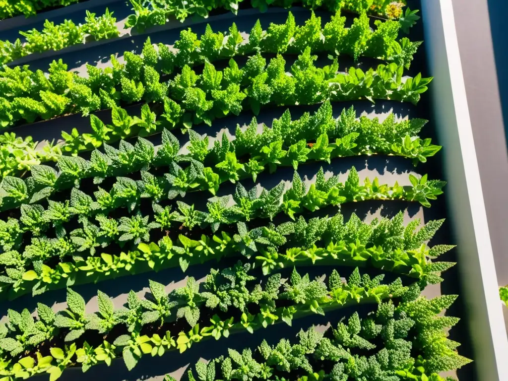 'Vibrante cultivo de quinoa en entornos urbanos, en modernos jardines de azotea con luz solar filtrándose entre las hojas