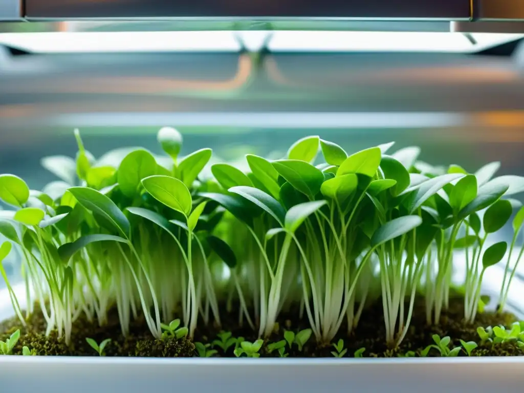 Vibrante cultivo de microgreens en acuaponía, innovación y sostenibilidad en la agricultura hightech