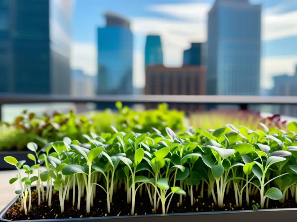 Vibrante cultivo urbano de microgreens ofrece beneficios nutricionales y contraste entre naturaleza y ciudad