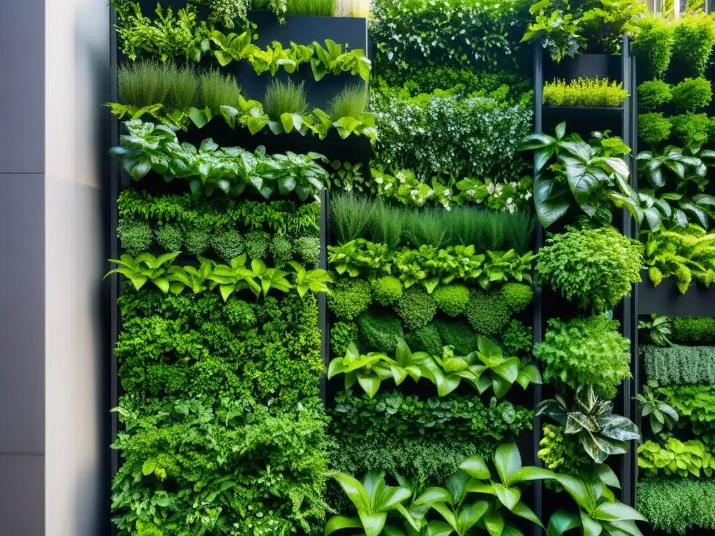 Vibrante cultivo vertical de variedades nutritivas en la ciudad