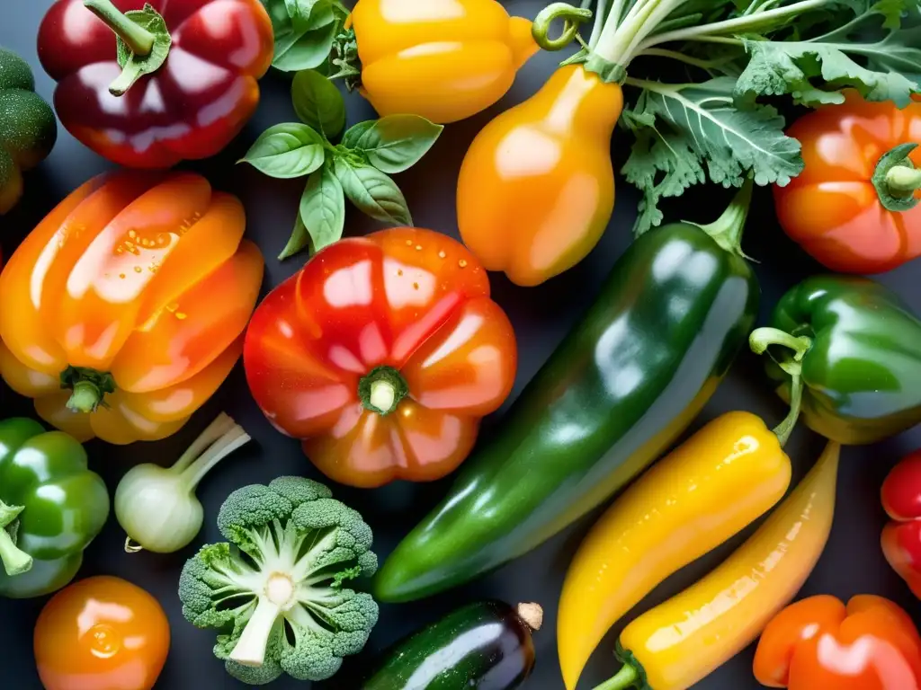 Una vibrante exhibición de verduras de temporada para guarniciones, capturando frescura y color en una composición moderna y estética