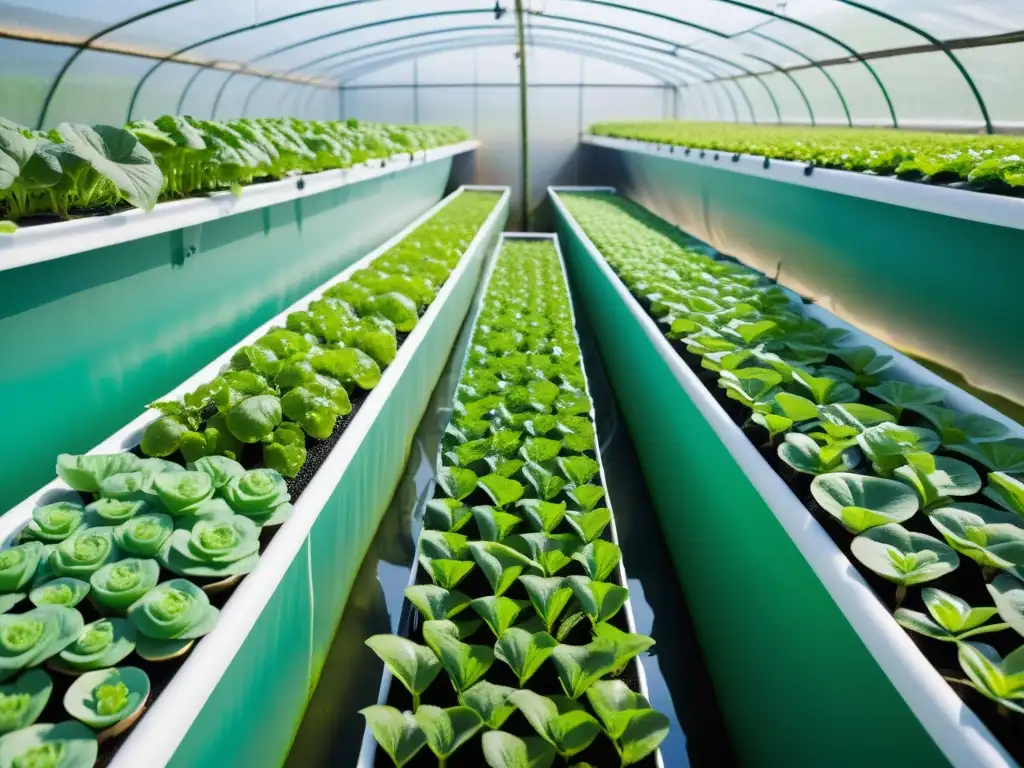 Vibrante granja acuapónica con cultivos de acuaponía para platos, peces saludables y agua cristalina, una simbiosis visual impresionante