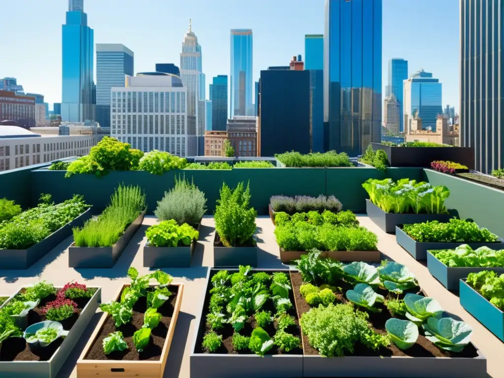 Una vibrante huerta urbana repleta de vegetales y estudiantes interactuando con el sistema acuapónico