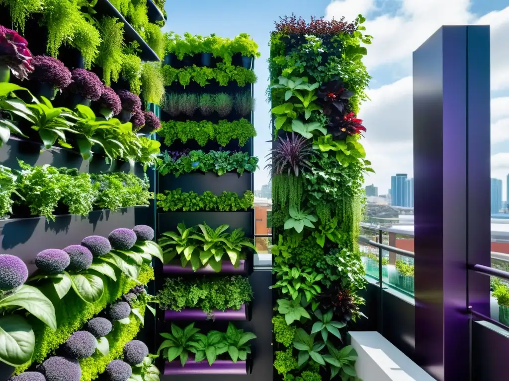 Vibrante huerto vertical automatizado en la ciudad: simbiosis de naturaleza y vida urbana