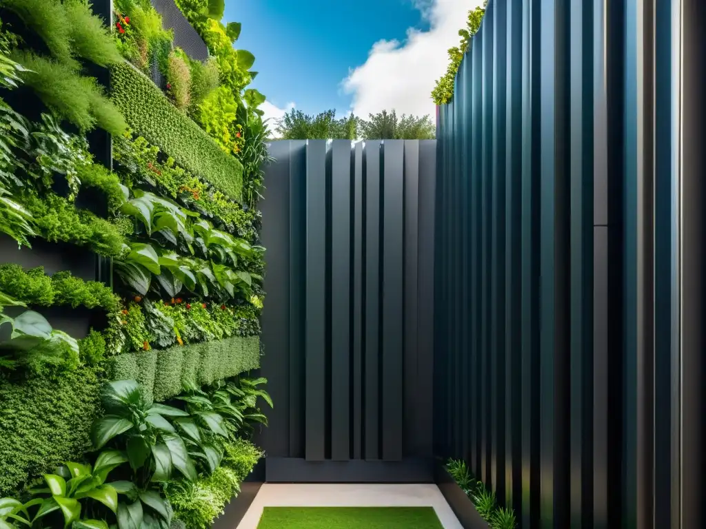 Vibrante huerto vertical en la ciudad: naturaleza y vida urbana sostenible