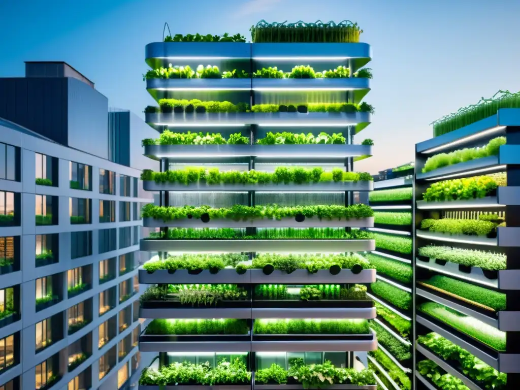 Vibrante huerto vertical futurista en París, muestra la agricultura urbana en su máxima expresión