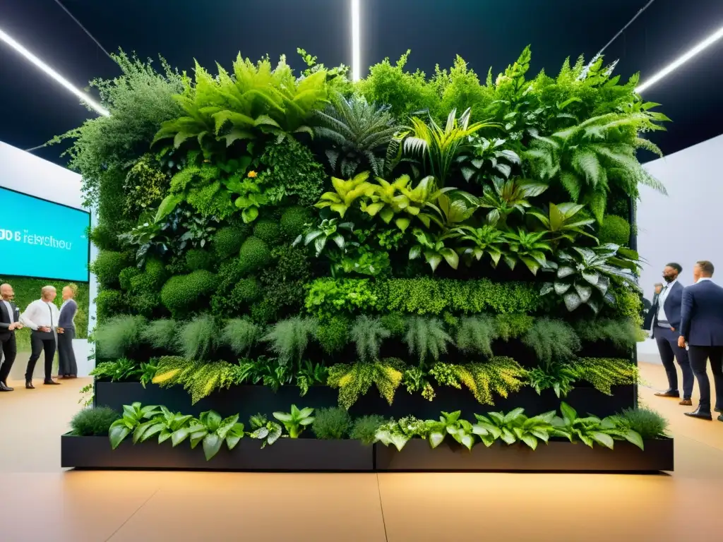 Vibrante huerto vertical modular en evento, conectando naturaleza y innovación