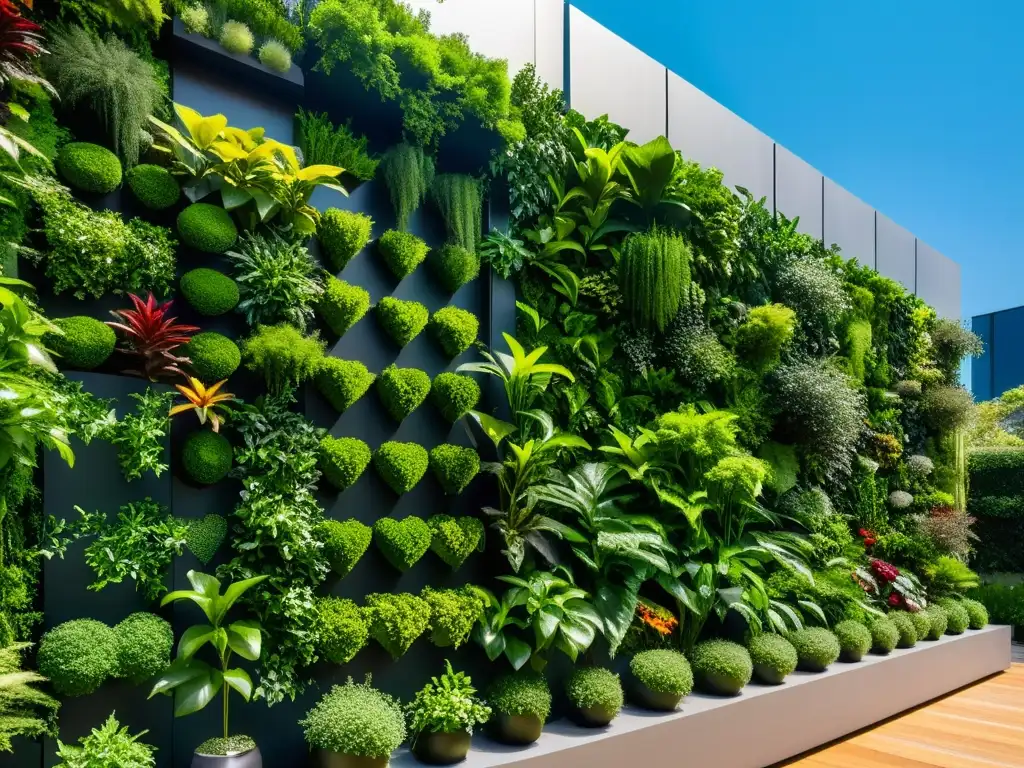 Vibrante jardinería vertical para ansiedad urbana en moderno entorno citadino