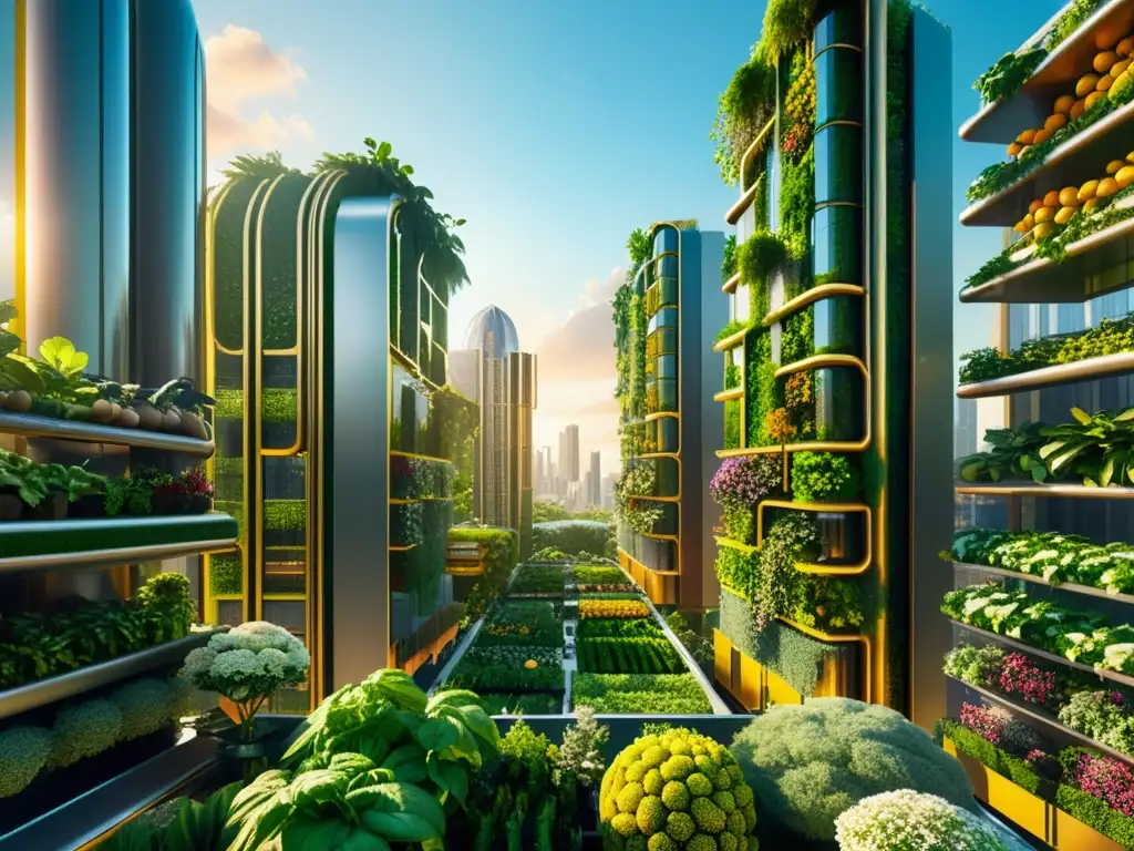 Vibrante paisaje urbano futurista con huertos verticales en Norteamérica