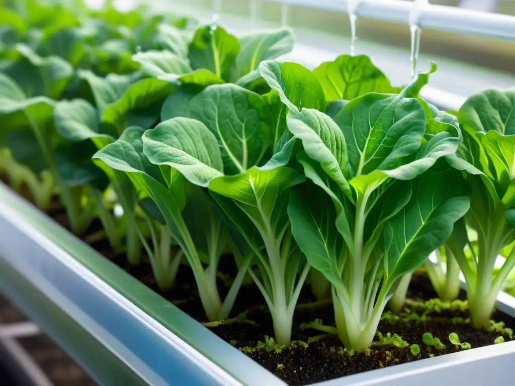 Vibrante lechuga verde en sistema acuapónico