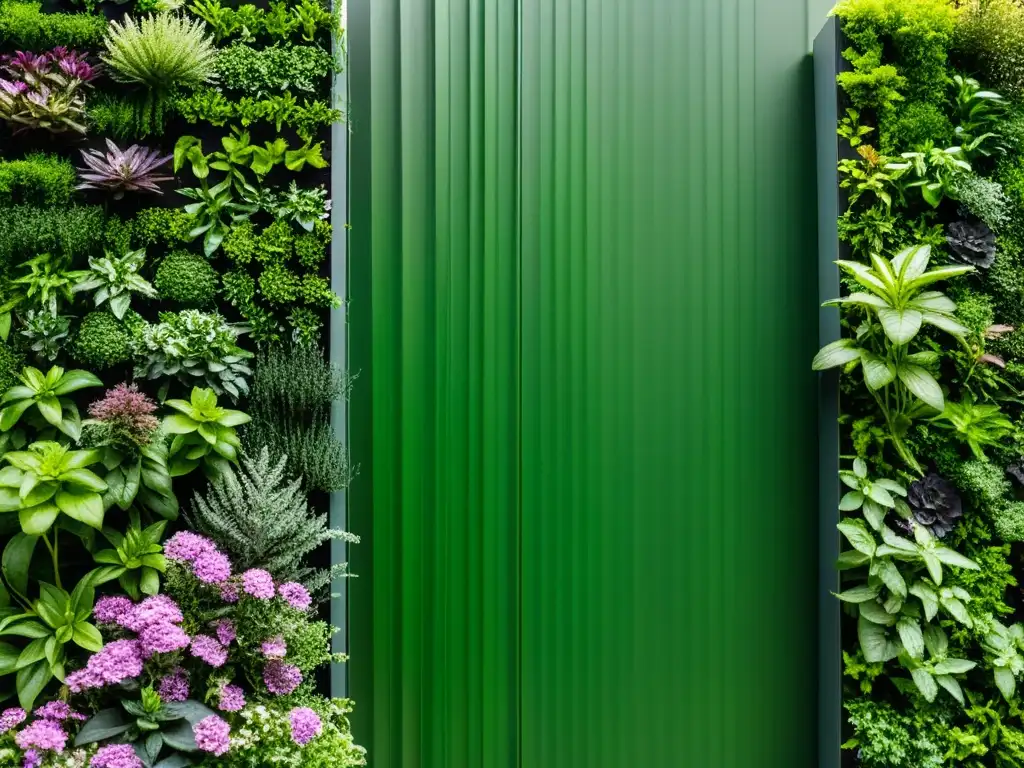 Vibrante jardín vertical con mezclas de sustratos orgánicos para huertos verticales, fusionando naturaleza y diseño moderno