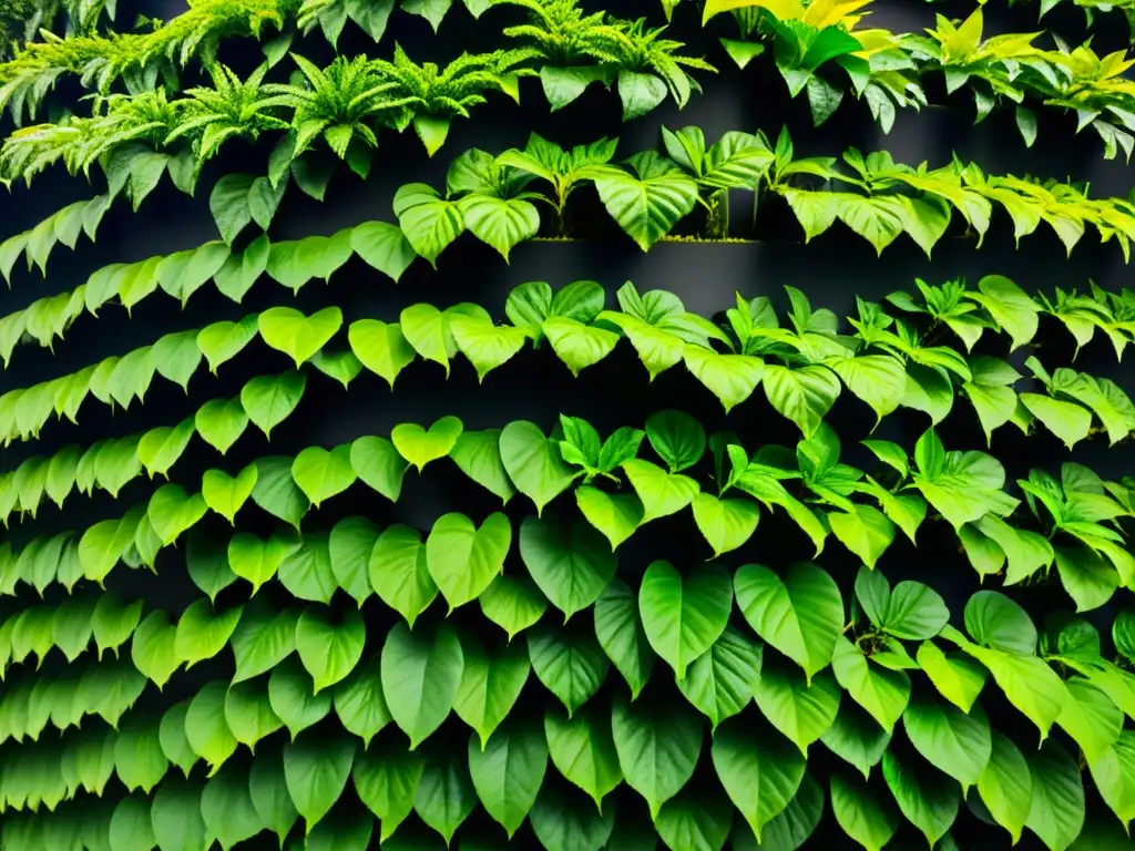 Vibrante jardín vertical con plantas de cúrcuma y jengibre, exudando belleza natural y sostenibilidad