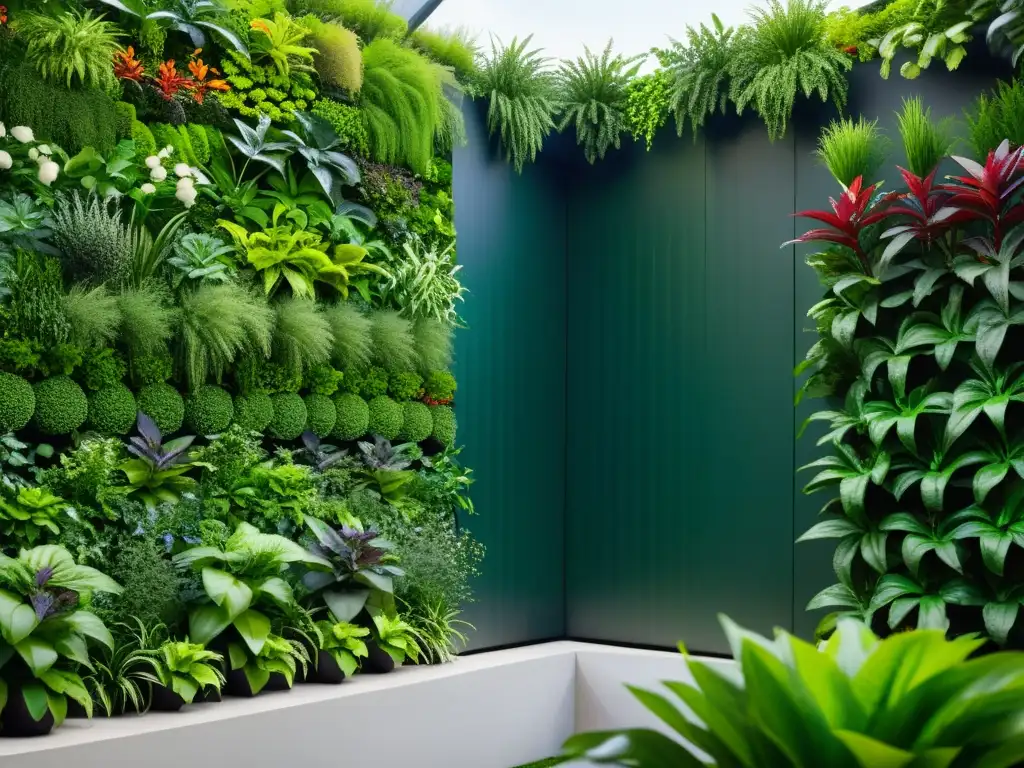 Vibrante jardín vertical ilustra principios de huertos verticales permaculturales