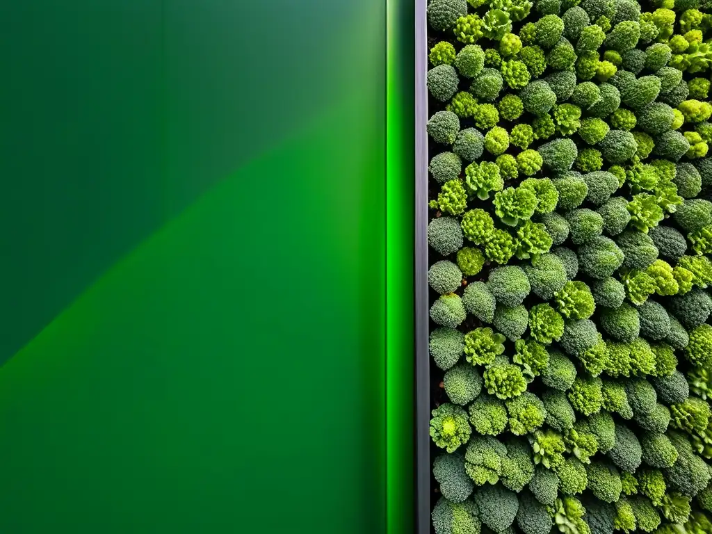 Vibrantes brotes de brócoli en un huerto vertical, evocando frescura y vitalidad