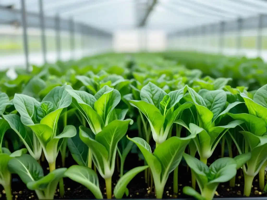 Vibrantes hojas verdes de lechuga creciendo en acuaponía, mostrando la tecnología de vanguardia y los beneficios de verduras de acuaponía