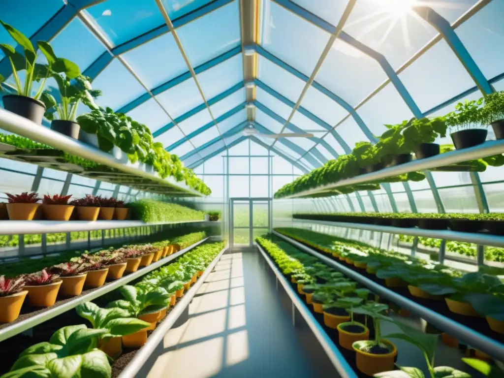 Una visión futurista de la agricultura urbana sostenible con moderna arquitectura y exuberante vegetación en invernadero