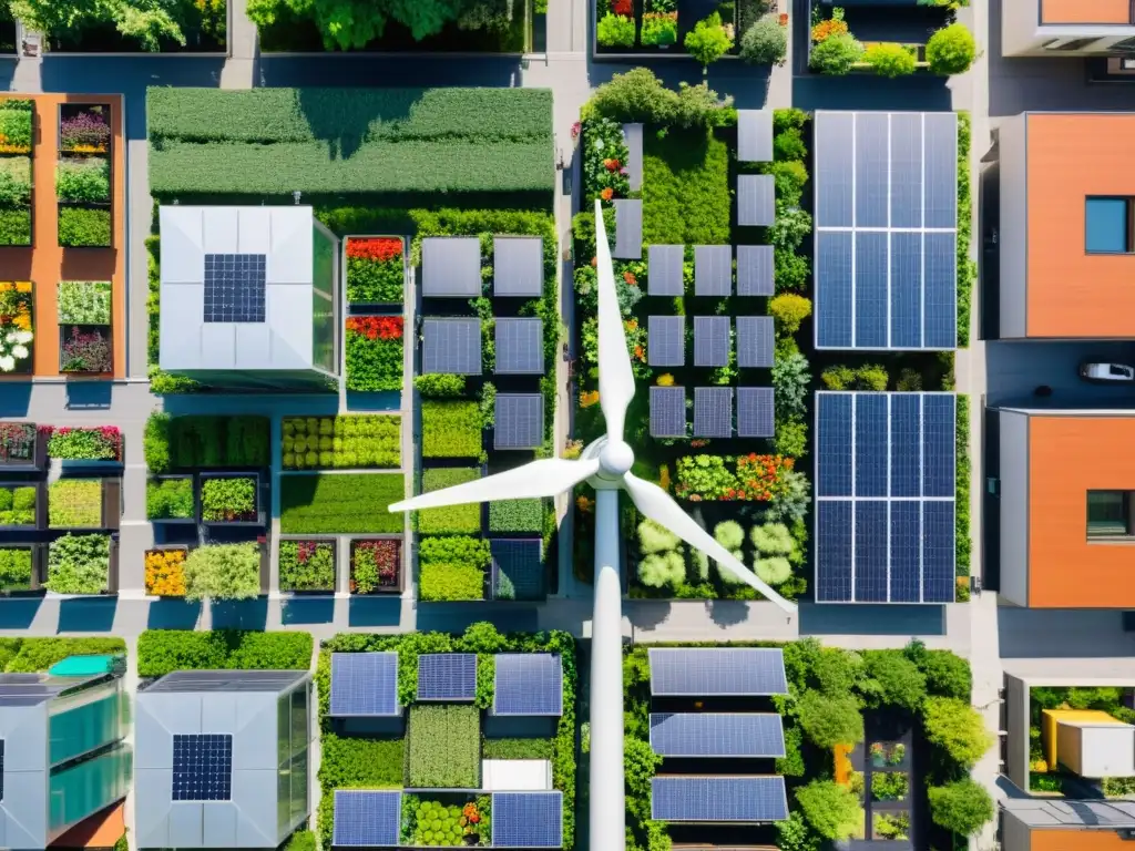 Metrópolis sostenible: naturaleza en la ciudad Vista aérea de una ciudad verde con permacultura en ciudades verdes