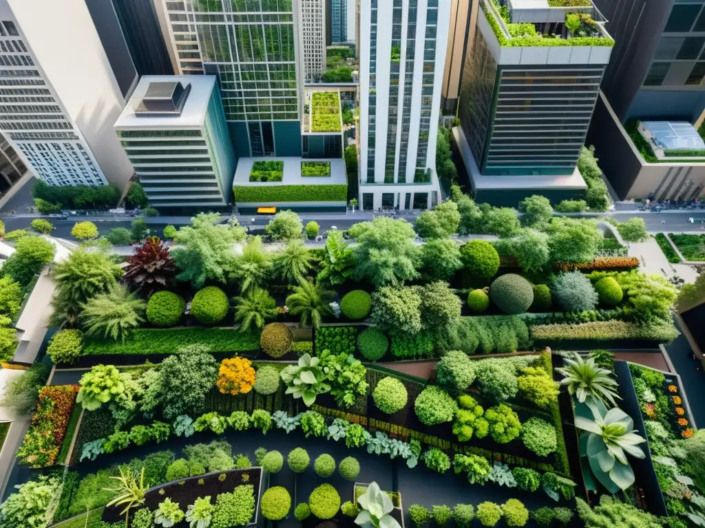 Vista aérea de huertos verticales urbanos agricultura en la ciudad, integrando naturaleza y modernidad para una agricultura sostenible y productiva