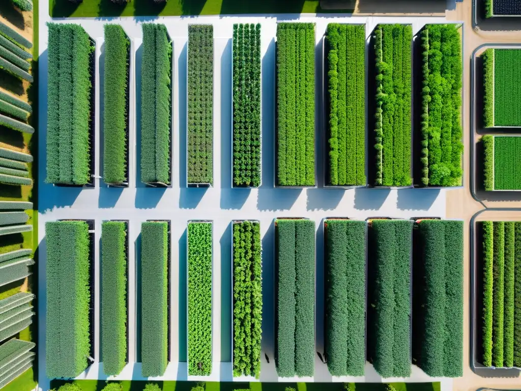 Vista aérea impresionante de huerto vertical muestra optimización productividad en moderna agricultura